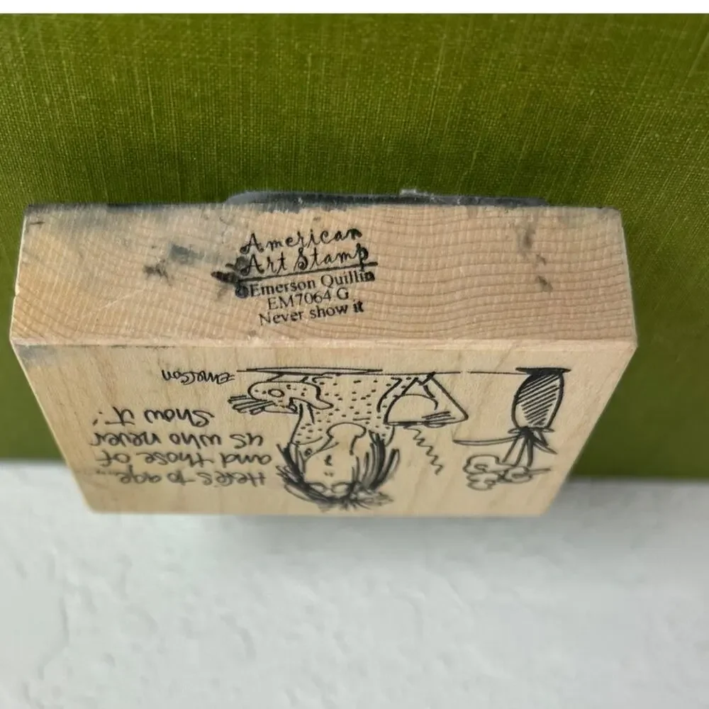 American Art Emerson Quillin Mounted Rubber Stamp Humor Preowned Never Show It